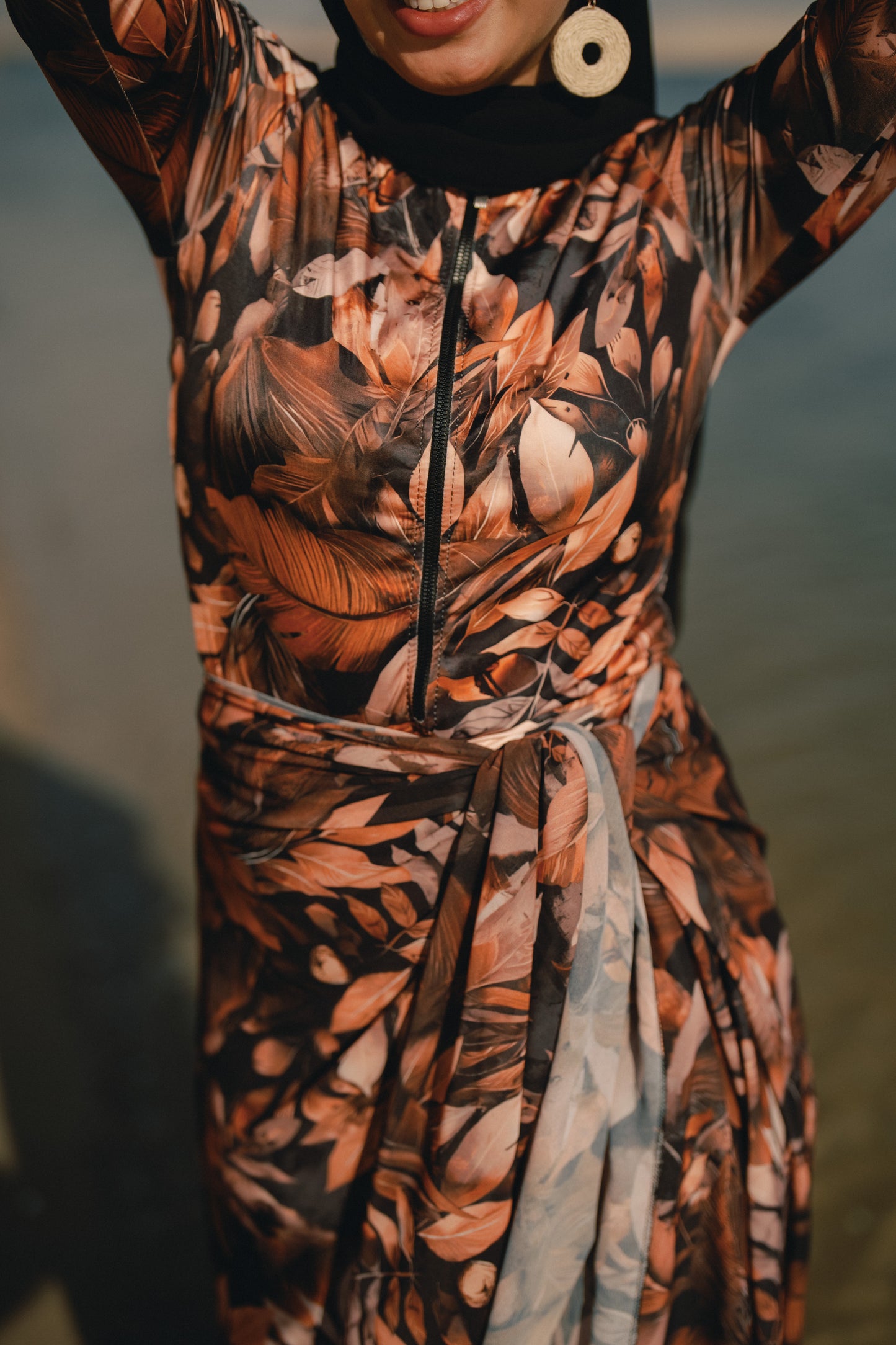 Burkini - black & orange leaves