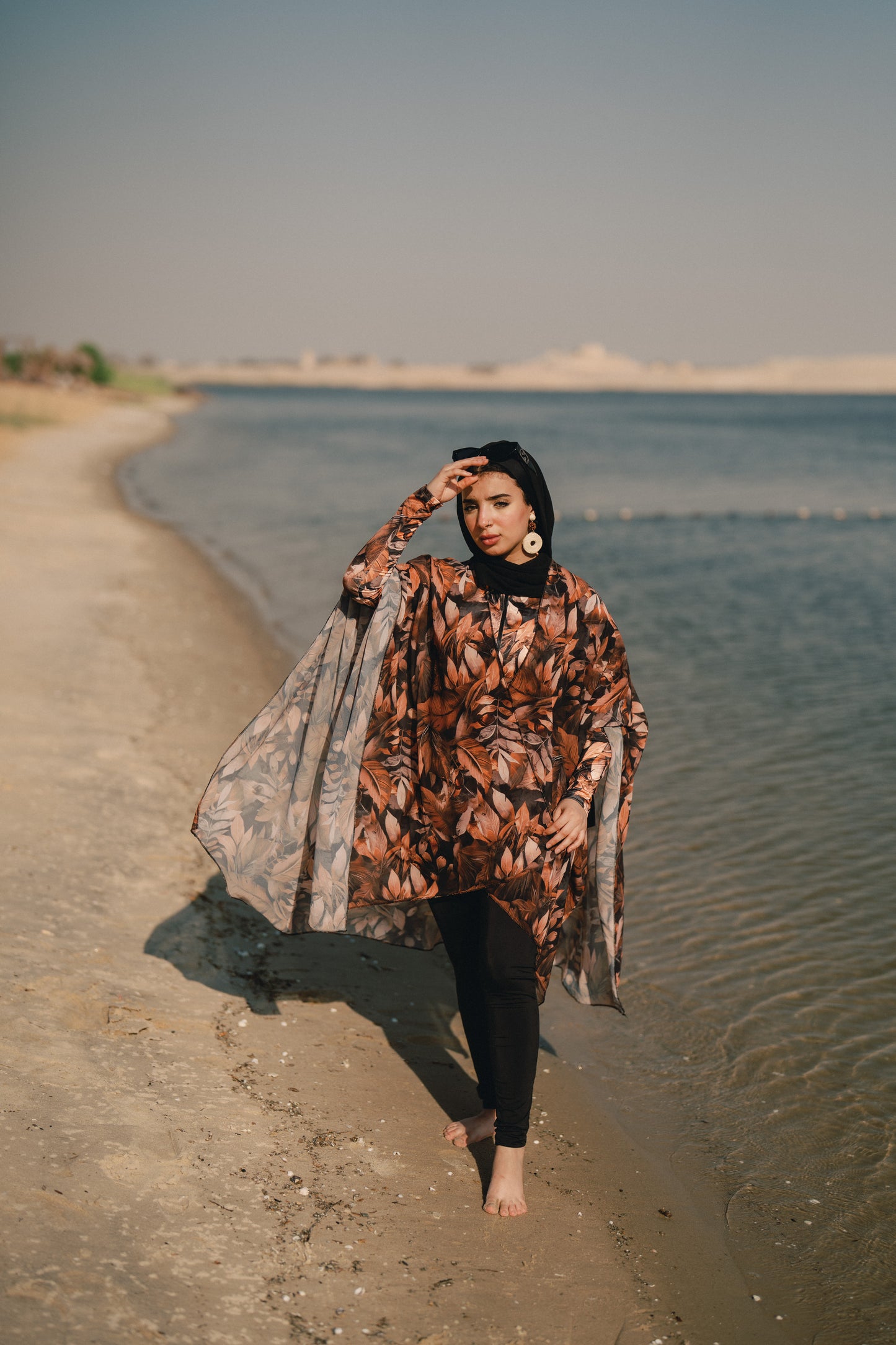 Burkini - black & orange leaves