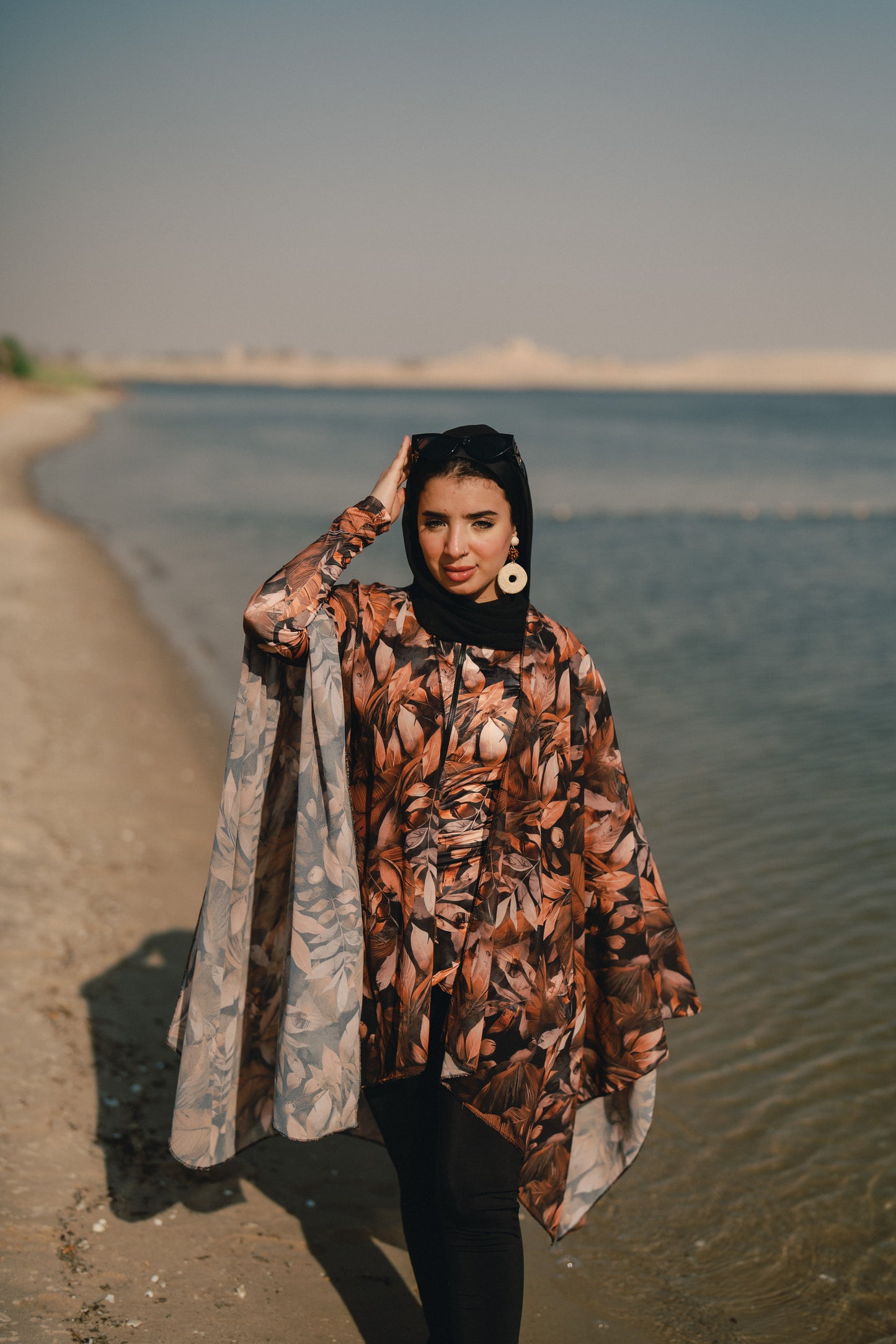 Burkini - black & orange leaves