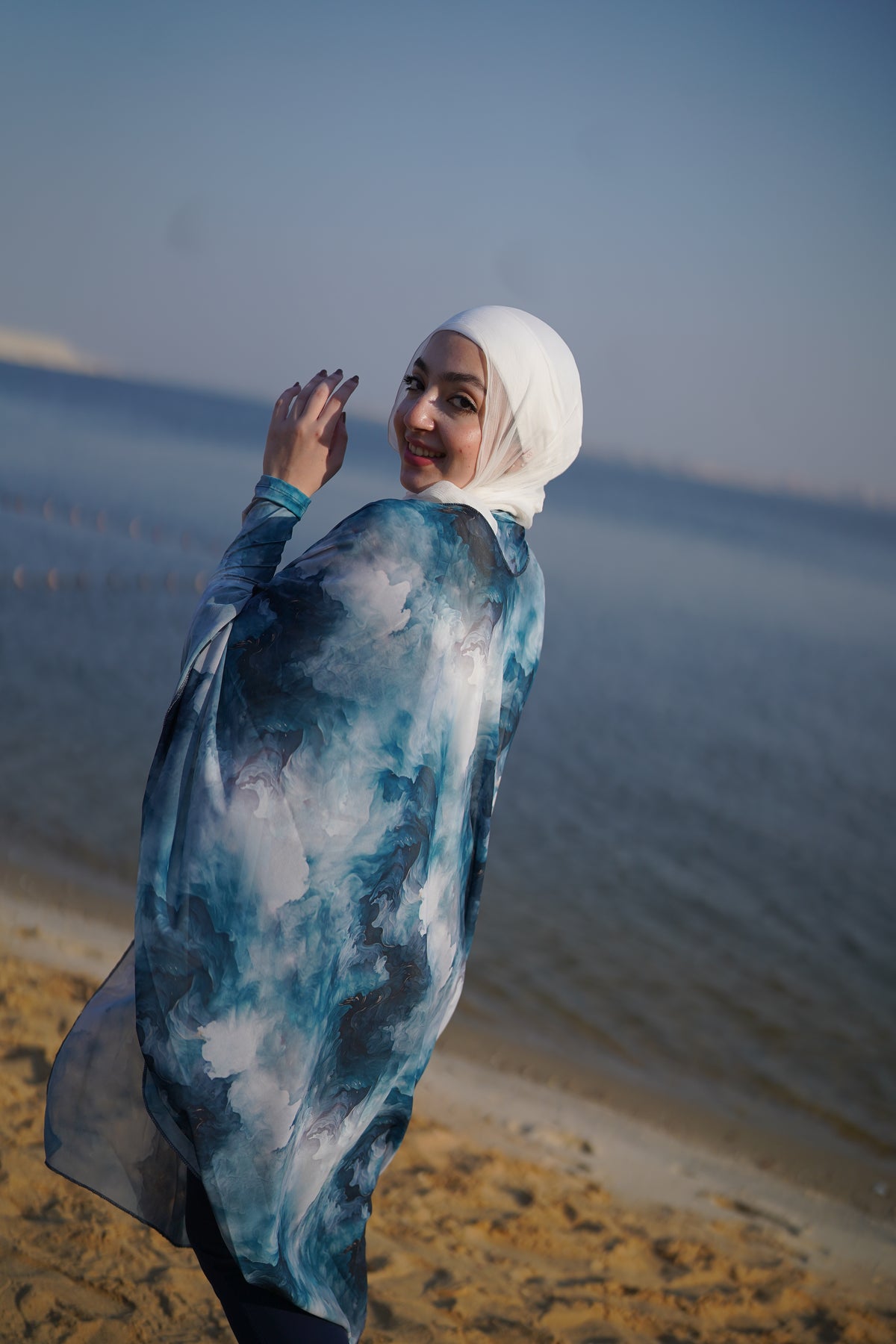 Swim Cover-up — Kimono Cape — Blue & teal tie-dye