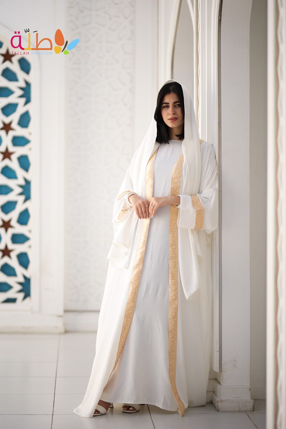 Kaftan with basic - white & gold