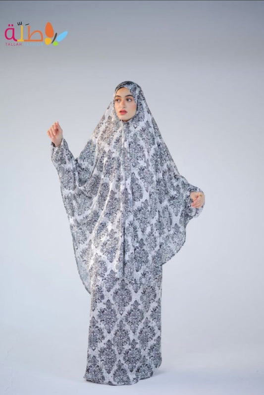 Satin isdal 2 pieces- grey & white