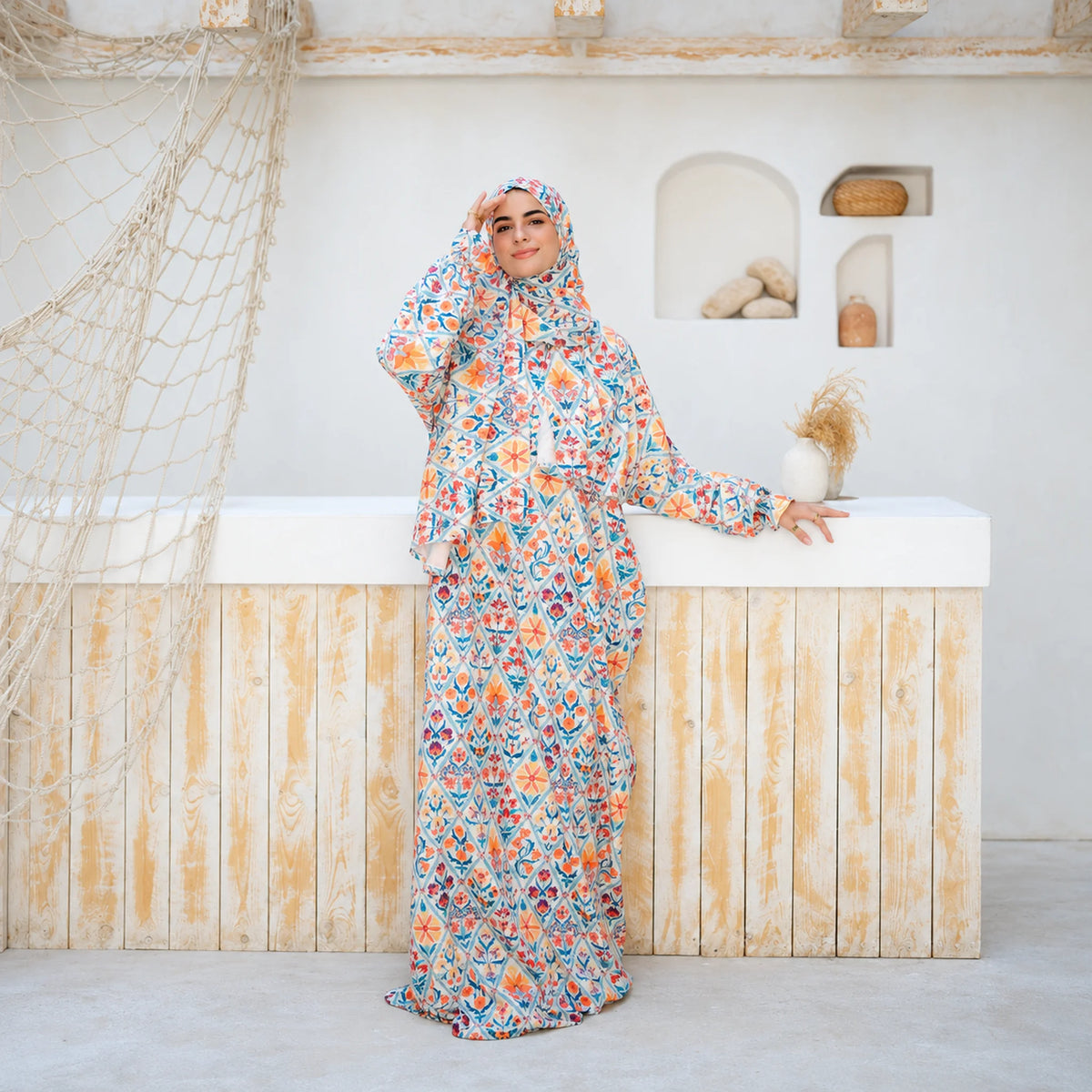 Model wearing Tallah's multicolour floral mosaic-print CY Isdal, gallery photo 2