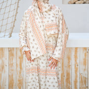 Isdal in Soft Mabrad in Cream, floral print with border with matching veil, gallery view 1.
