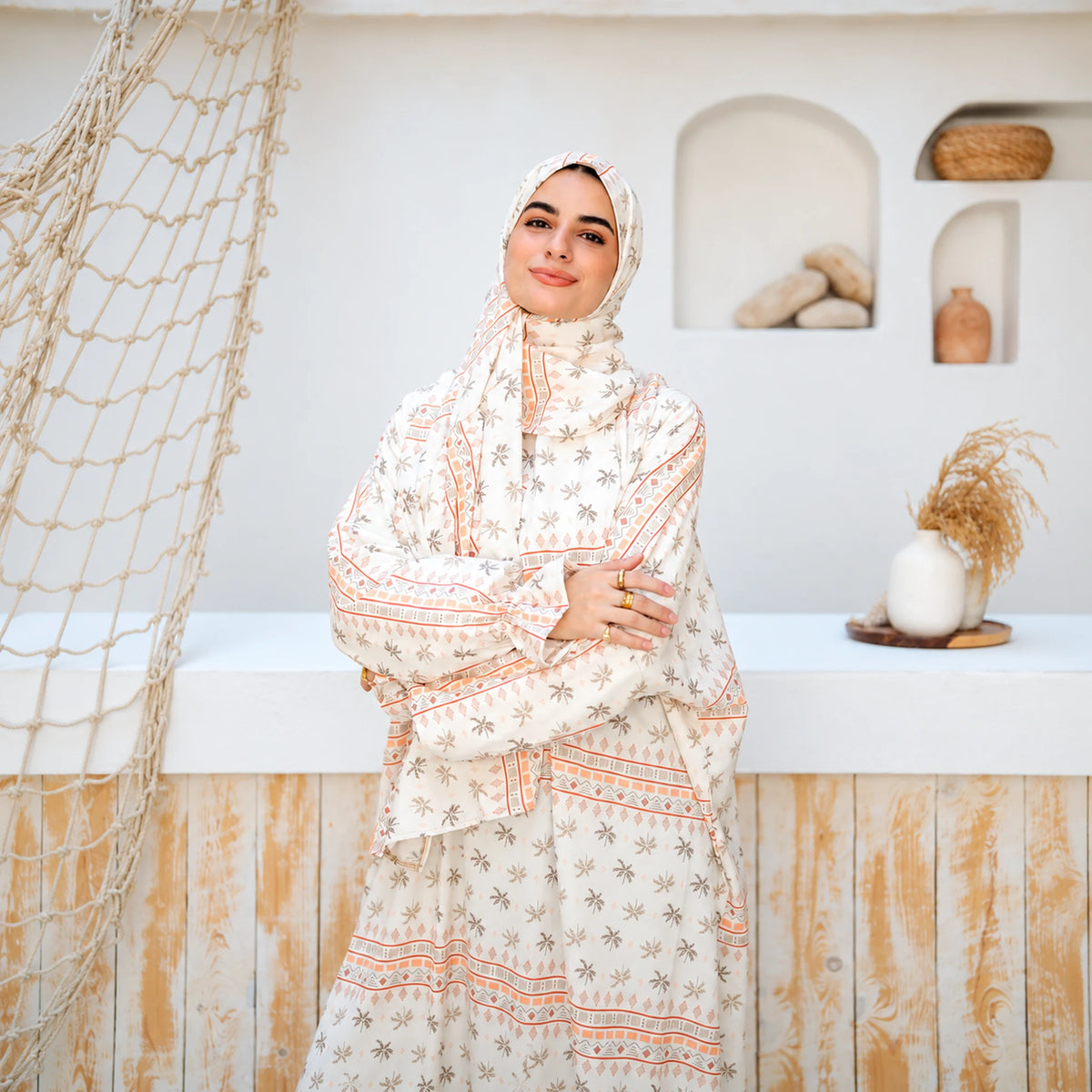 Isdal in Soft Mabrad in Cream, floral print with border with matching veil, gallery view 8.
