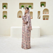 Tallah Beige & brown, geometric print Velvet Isdal with matching veil, product view 1.