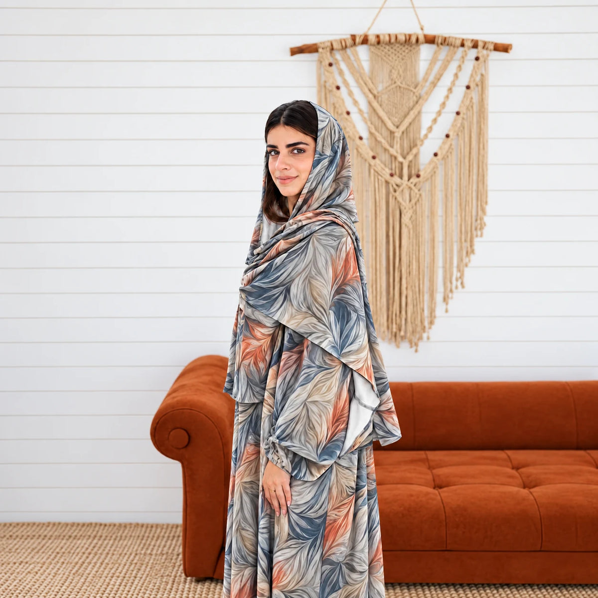 Tallah Isdal — Velvet — Grey & beige, leaf print, gallery photo 4