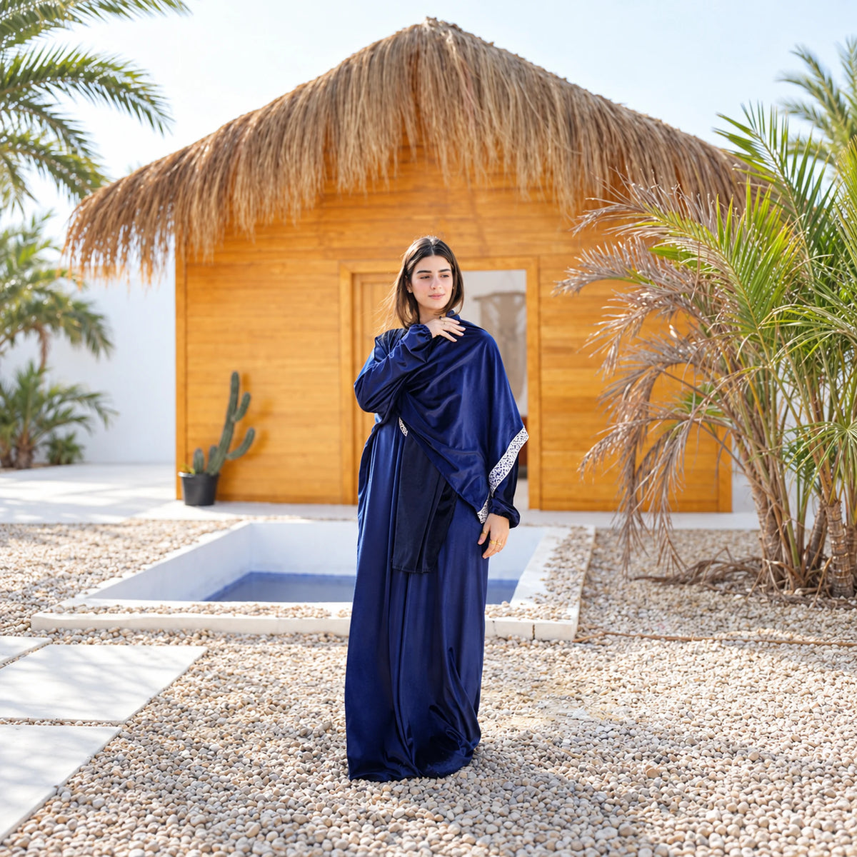 Tallah Navy, embroidered front Velvet Isdal with matching veil, product view 3.