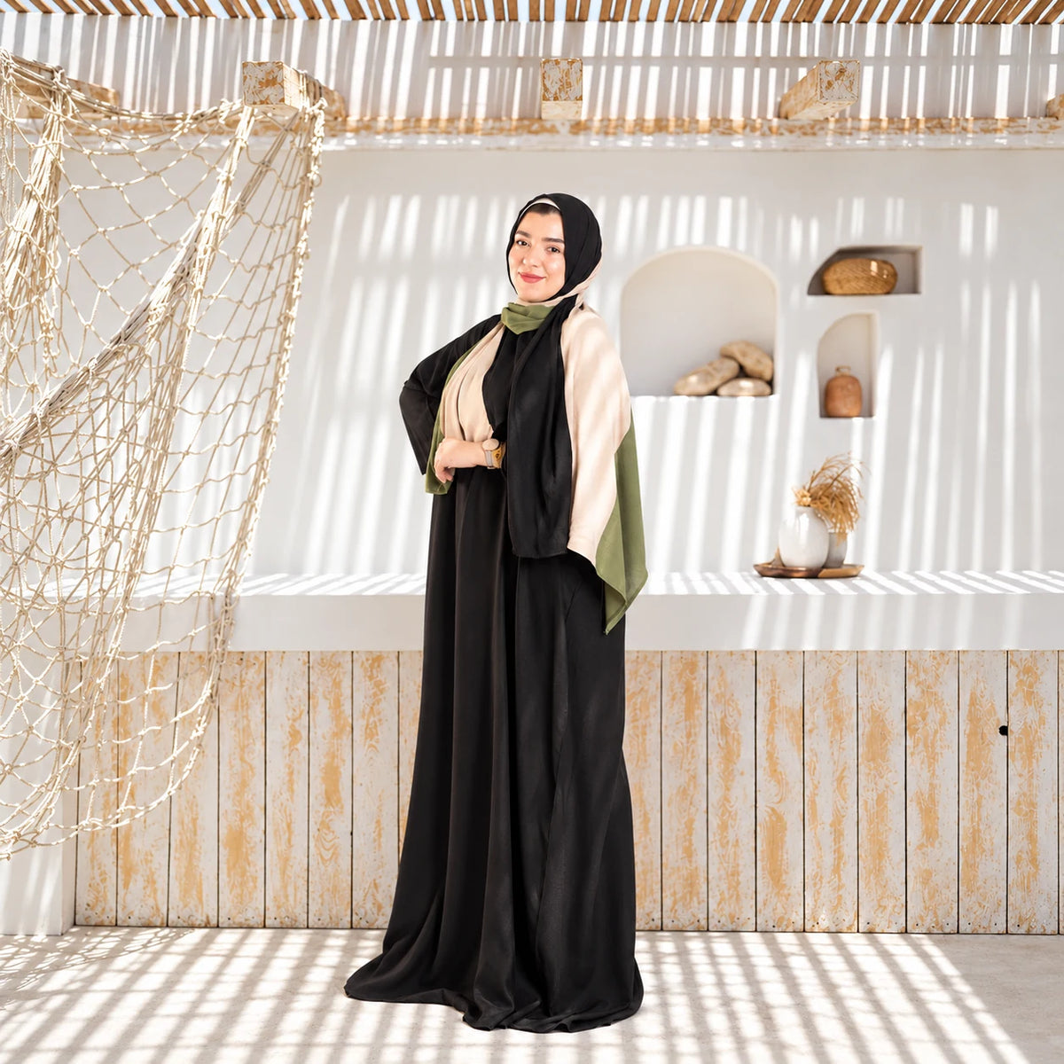 Tallah Isdal — Viscose — Black, olive & beige, colour-block design, gallery photo 2