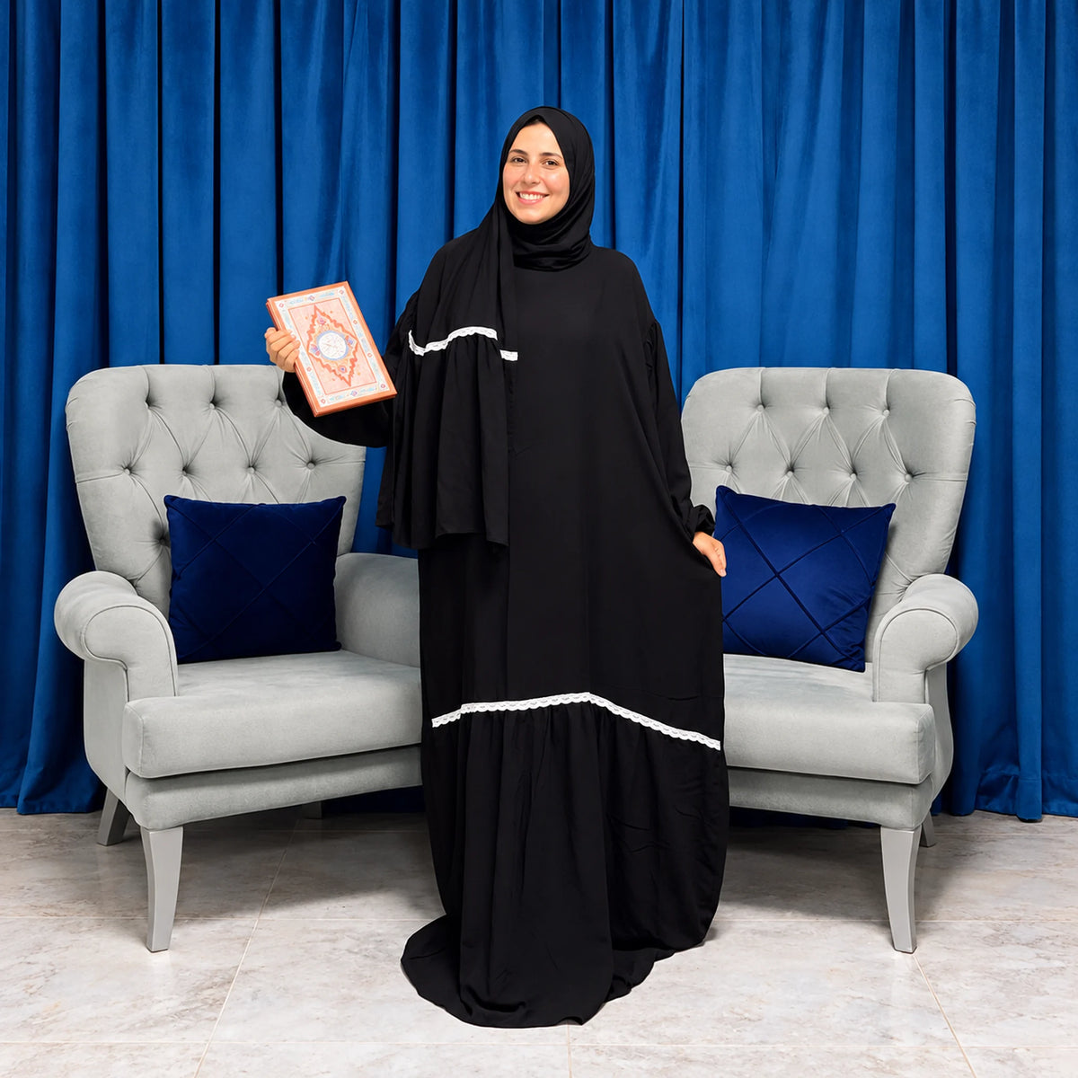 Tallah Isdal, Viscose, Black, white tiered trim, gallery photo 2.
