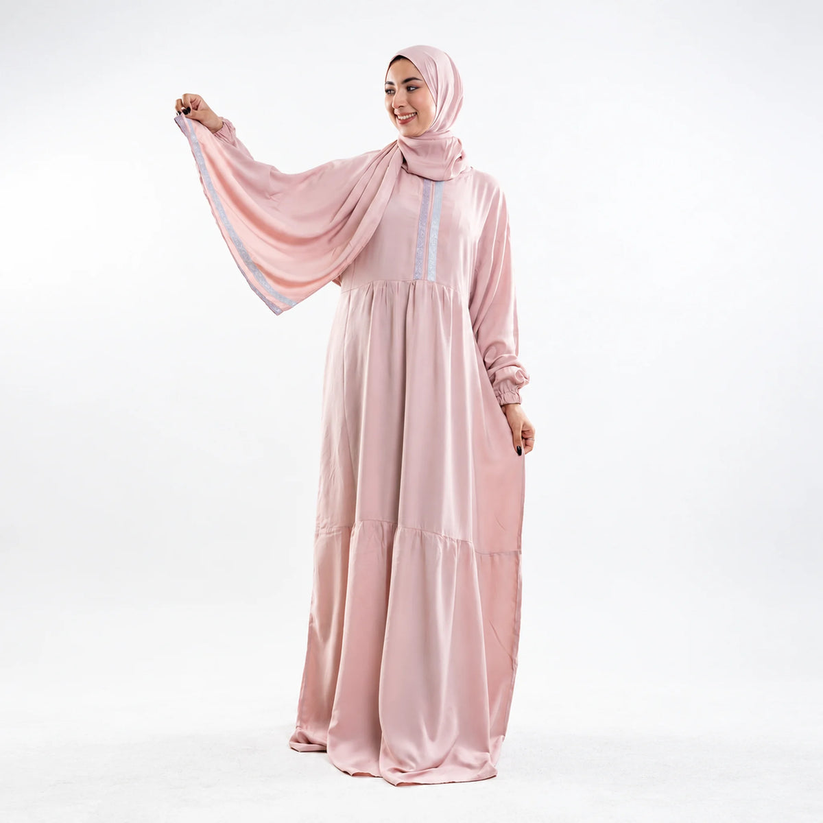 Tallah Isdal, Viscose, Dusty pink, tiered trim, gallery photo 1.
