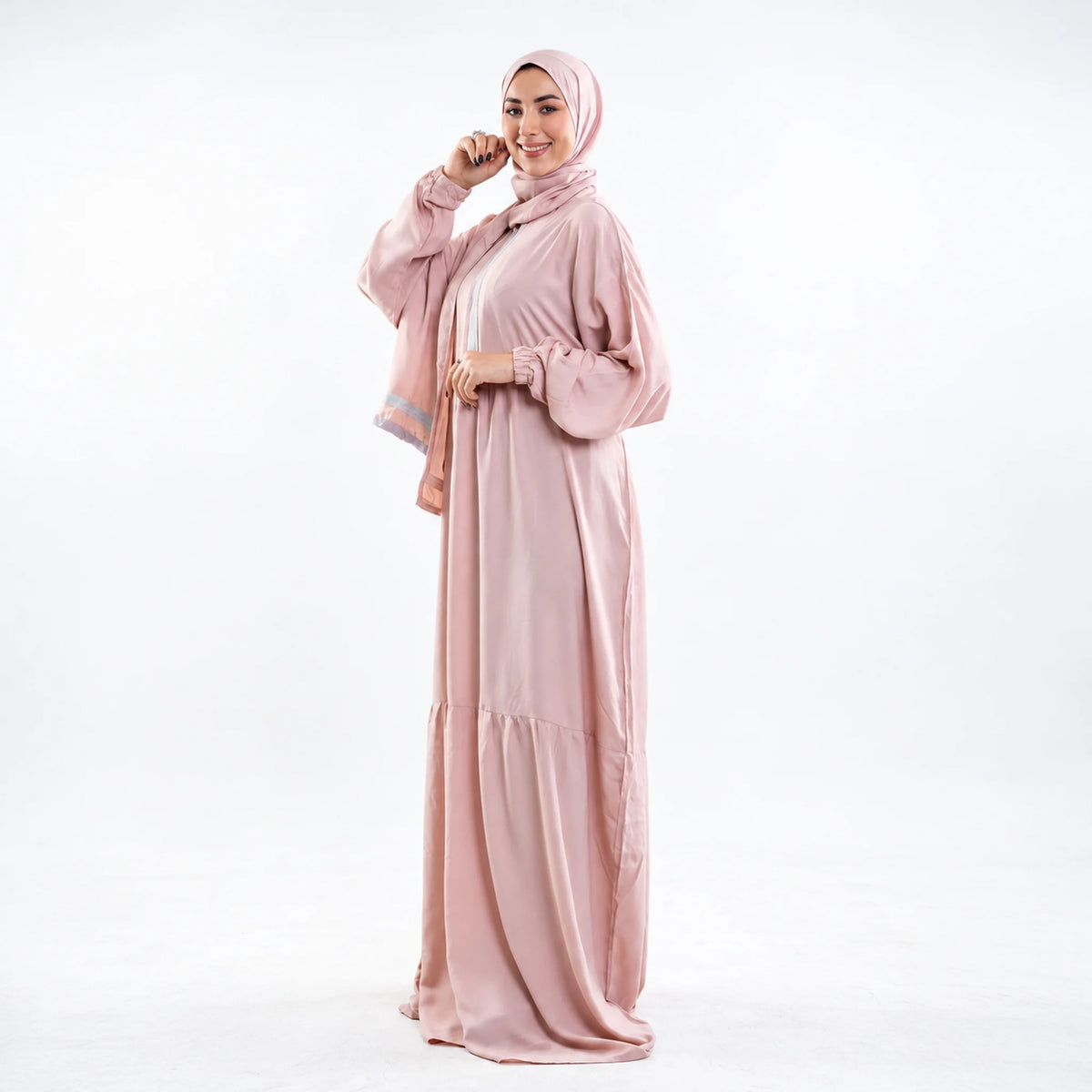 Tallah Isdal, Viscose, Dusty pink, tiered trim, gallery photo 3.