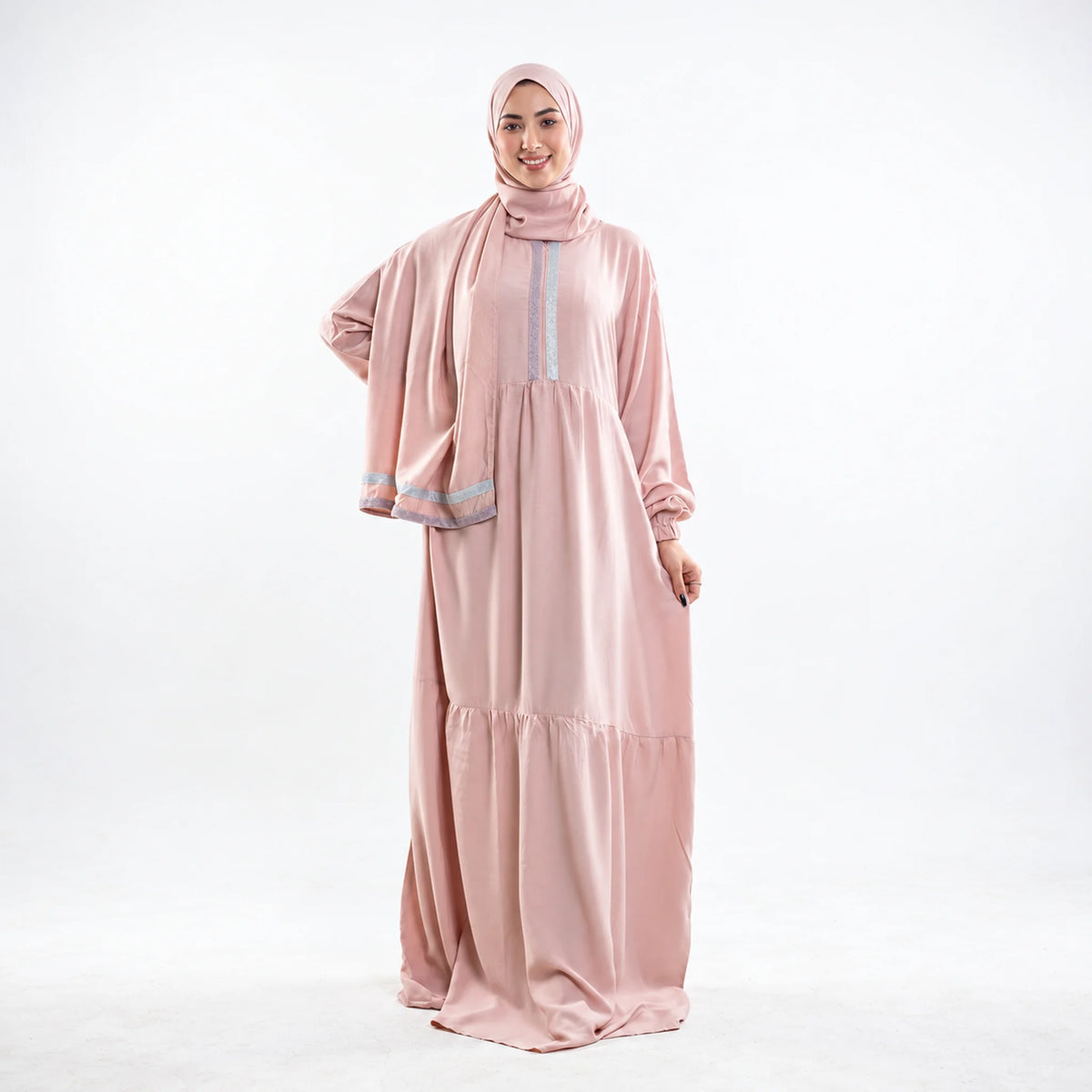 Tallah Isdal, Viscose, Dusty pink, tiered trim, gallery photo 4.