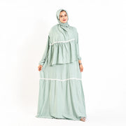 Tallah Isdal, Viscose, Pale mint, white tiered trim, gallery photo 1.