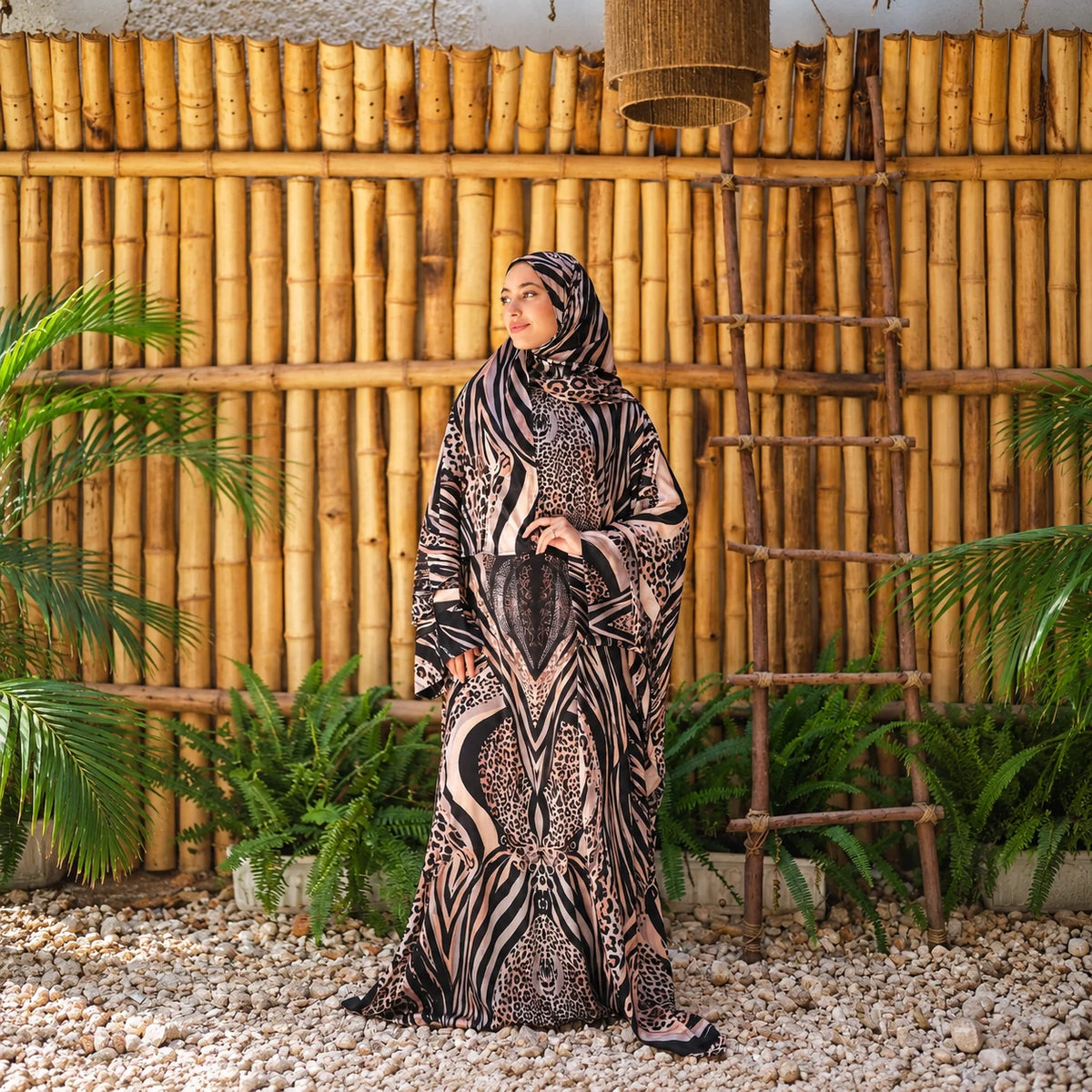 Tallah Malhafa — Satin — Black & beige, ornamental print, gallery photo 4