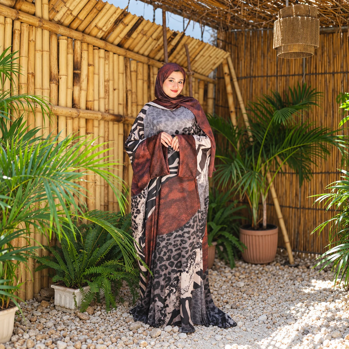Tallah Malhafa — Satin — Rust & charcoal, mixed animal print, gallery photo 1