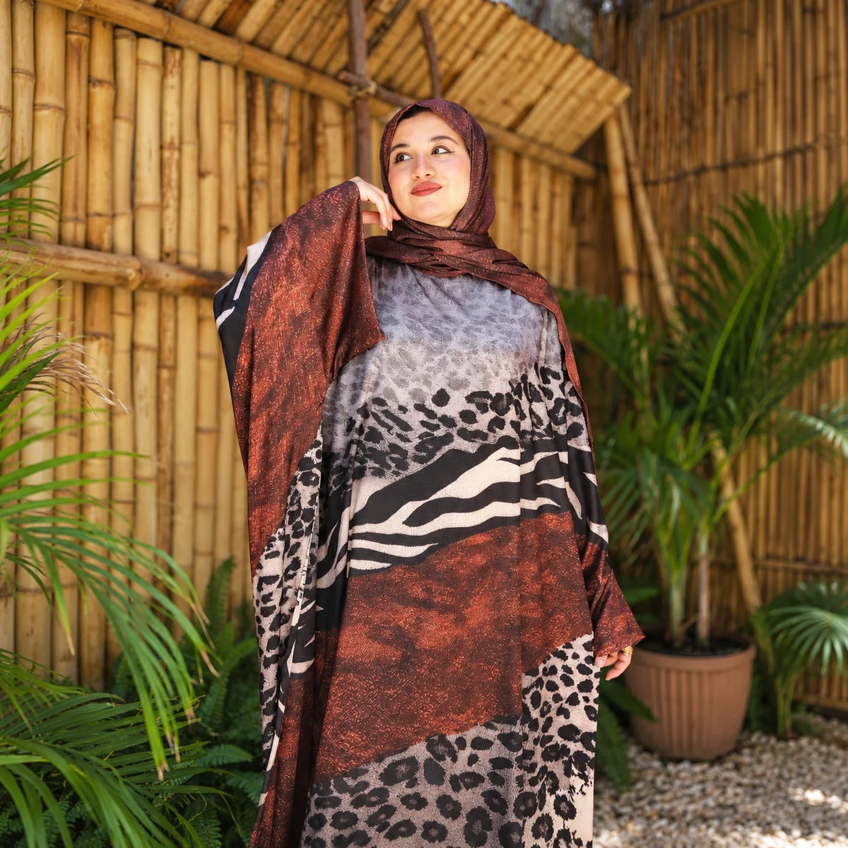 Tallah Malhafa — Satin — Rust & charcoal, mixed animal print, gallery photo 2
