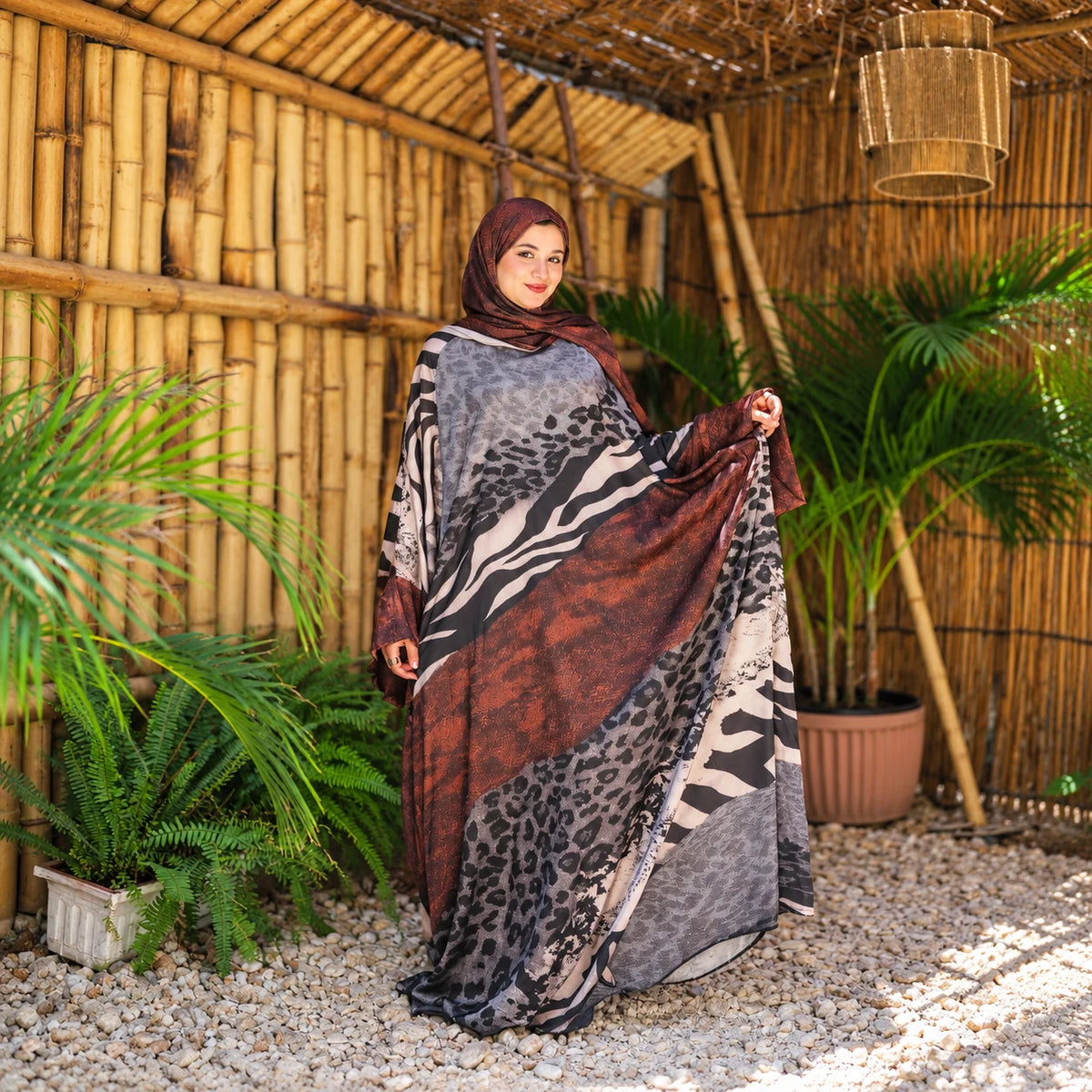 Tallah Malhafa — Satin — Rust & charcoal, mixed animal print, gallery photo 4