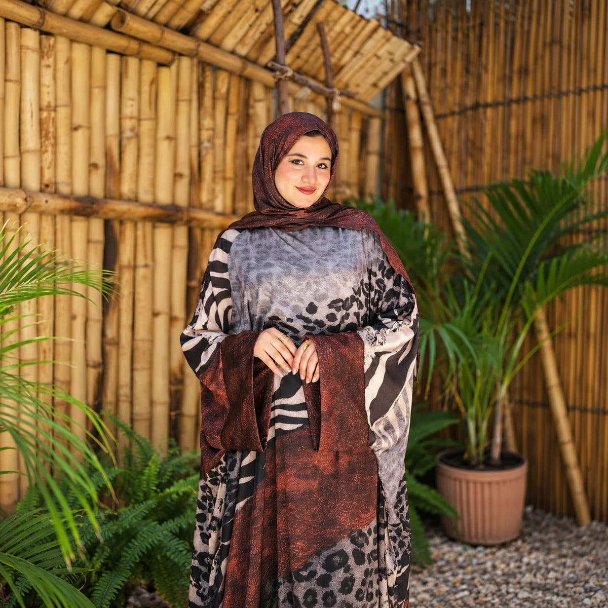 Tallah Malhafa — Satin — Rust & charcoal, mixed animal print, gallery photo 5