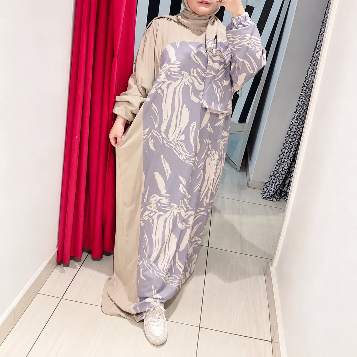 Tallah lilac and beige abstract-print Mix Soft & Viscose Isdal — enhanced square product photo